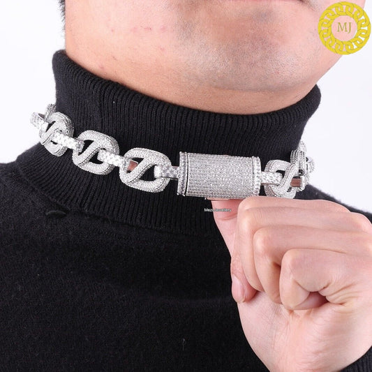 Heavy Solid 925 Sterling Silver Men's VVS1 Moissanite Diamond Studded Cuban Chain,Baguette Icedout Rapper chains,20mm wide,Quality Box Clasp