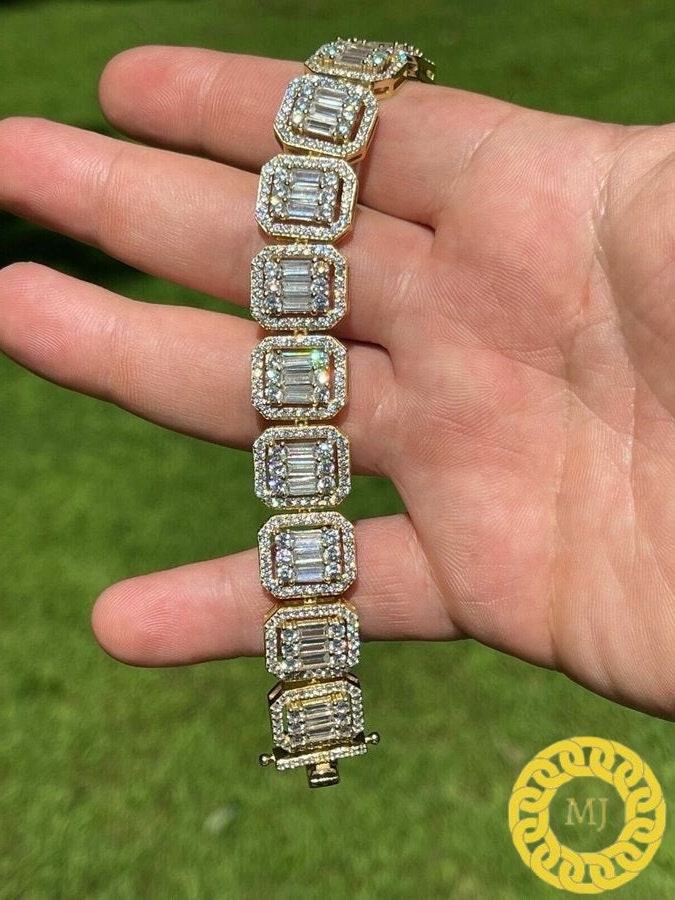 925 Silver Baguette Chain 12mm Men's Iced Diamond Necklace- Moissanite Necklace- Cool Rapper chain-Icy Necklace- Pass The Diamond Tester