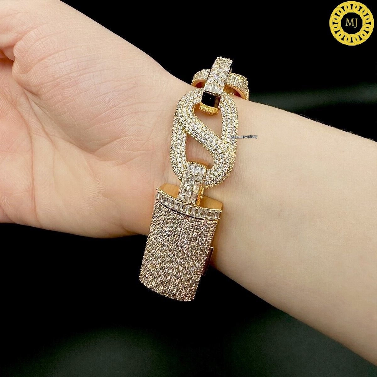 Heavy Solid 925 Sterling Silver | VVS1 Moissanite Diamonds Studded |Curb Bracelet-20mmwide 6-9 Inch" | 18k Gold plated Iced Out Bracelet