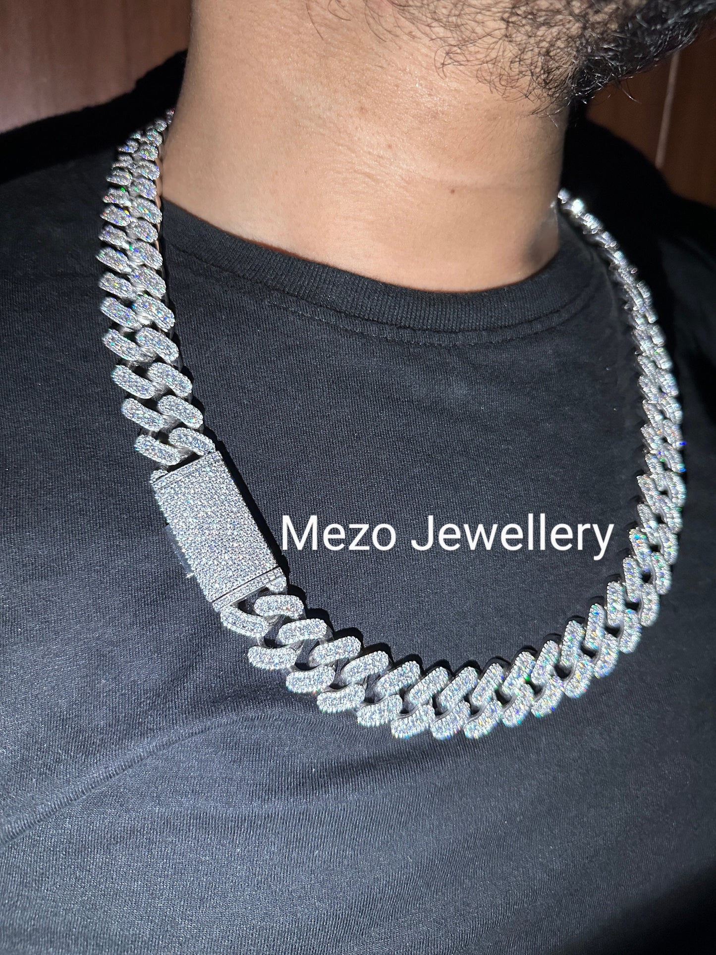 Heavy Solid 925 Sterling Silver Men's VVS1 Moissanite Diamonds Studded Cuban Chain,Icedout Rapper chains,18mm wide, Quality Box Clasp