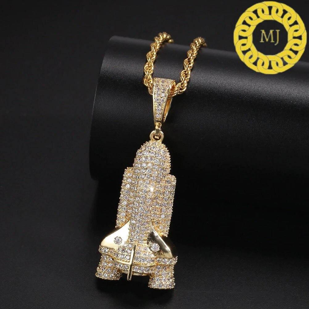 Moissanite diamond 3D Rocket Spacecraft Pendant Necklace, Silver 925,Icedout Rocket Pendant,Flawless VVS Moissanite jewelry,Rocket jewelry