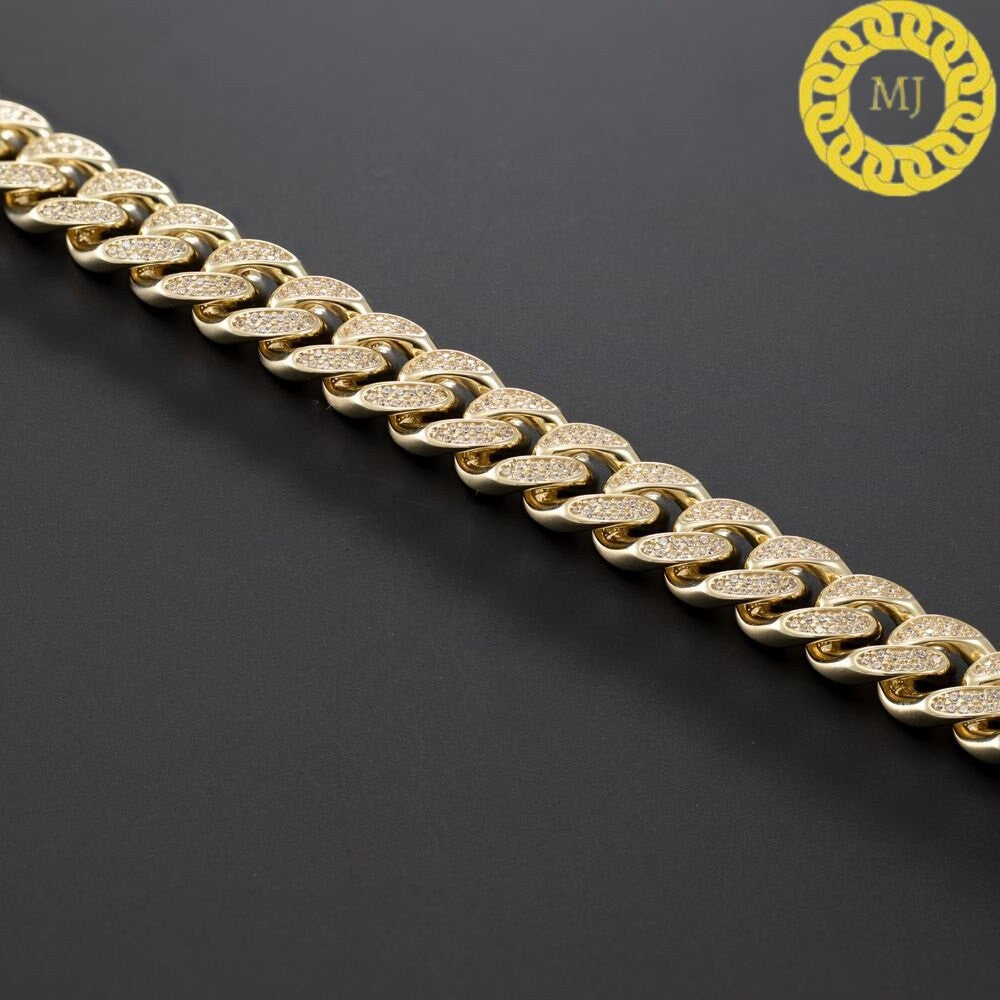 Heavy Solid 925 Sterling Silver | VVS1 Moissanite Diamonds Studded |Curb Bracelet-12 mm wide 6-9 Inch" | 18k Gold plated Iced Out Bracelet