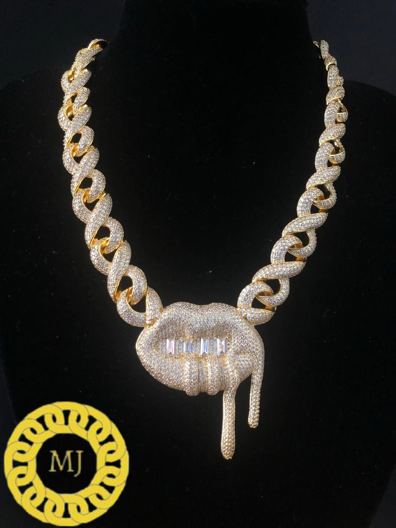 Heavy Solid 925 Sterling Silver VVS1 Moissanite Diamonds Studded lips infinity Chain,Icedout Rapper chains,16mm wide, Quality Box Clasp