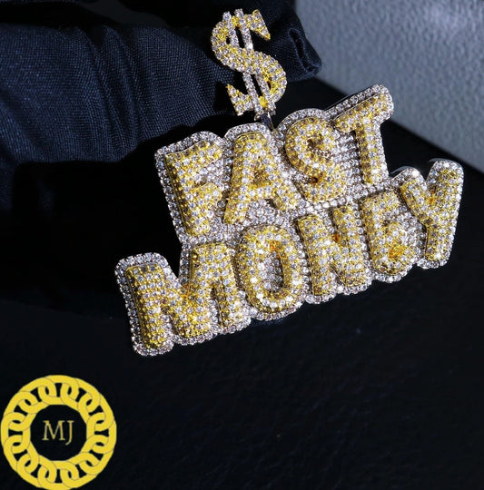 Moissanite Fast money necklace,New Iced Out Bling Letters Fast Money Pendant Necklaces Gold Color,Dollar Symbol Charm Men's Hip Hop Jewelry