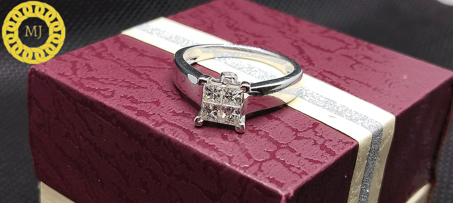 18 k white gold 4 stone princess cut diamond ring, Princess ring , Diamond engagement ring, solid gold ring, Diamond band, gift for her