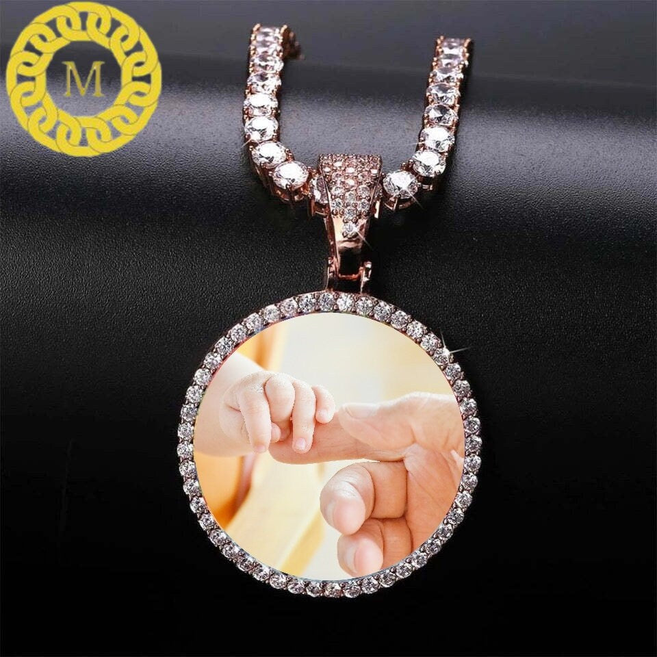 Customize Photo Pendant in Real Moissanite Diamonds For Men's and Women's/ 14k Yellow Gold Plated Silver/ Custom Photo, Passing any Tester