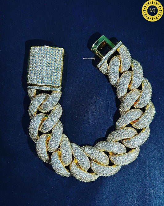 Heavy Solid 925 Sterling Silver | VVS1 Moissanite Diamonds Studded |Curb Bracelet-22mmwide 6-9 Inch" | 18k Gold plated Iced Out Bracelet