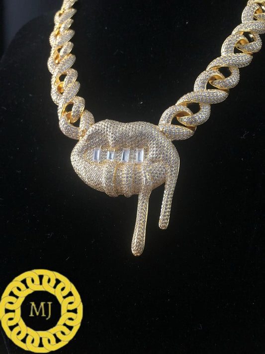 Heavy Solid 925 Sterling Silver VVS1 Moissanite Diamonds Studded lips infinity Chain,Icedout Rapper chains,16mm wide, Quality Box Clasp