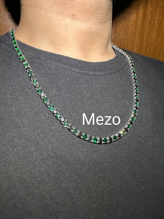 Emerald and black diamond Tennis Necklace,SOLID 14 k Gold Iced Out Tennis Chain Single Row 16"-30",Black and green unique Necklace
