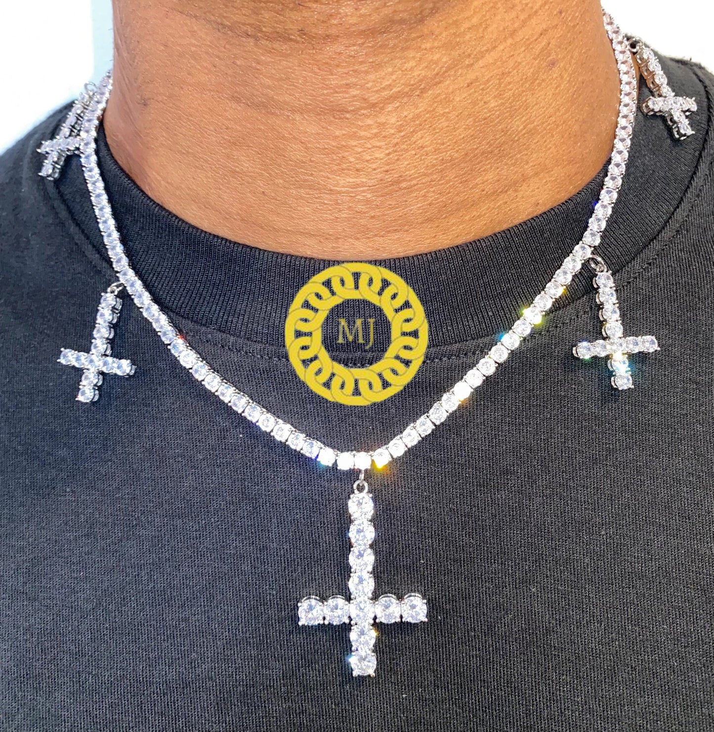 Men's Tennis Link Chain Necklace,Cross Necklace,925 Silver iced out Cross Necklace,Moissanite Diamond Cross Choker,ICY Necklace,Tennis Chain