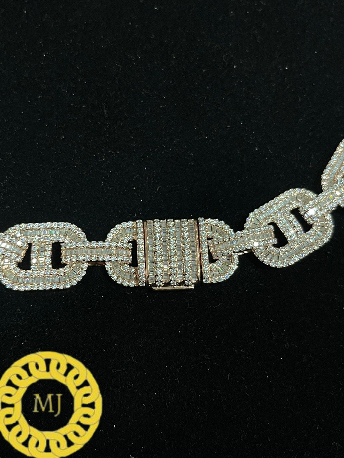 Heavy Solid 925 Sterling Silver VVS1 Baguette Moissanite Diamond Chain-16mm Ice True Baguette Stone mezo Link Chain 14k gold finish