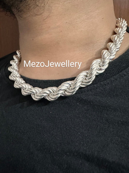 Men's 14 MM width Real Solid 925 Sterling Silver HEAVY SOLID Rope Chains 18" - 30", Rope Chain, Rope necklace, Hip hope chain, Rappers chain