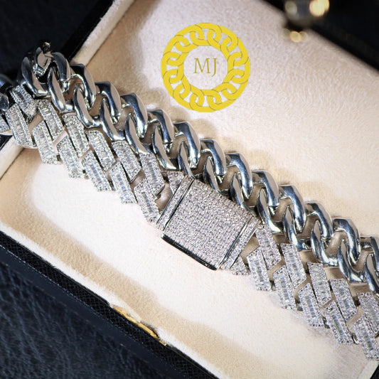 16MM VVS1 Moissanite Icedout baguette Cuban Chain With 14k White Gold Finished In Sterling Silver 925, 16 - 28'',Pass The Diamond Tester