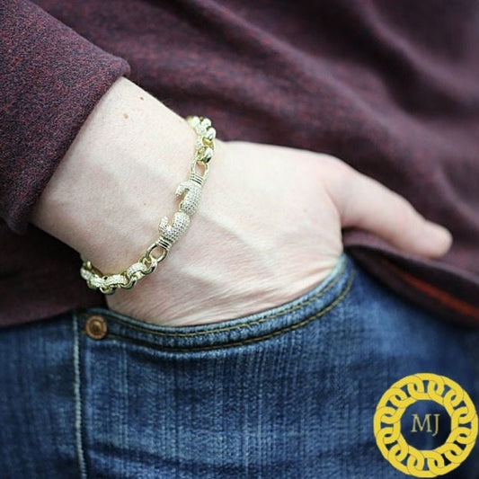 Double boxing glove Bracelet | VVS1 Moissanite Diamonds Studded |Rolo Bracelet-8 mm wide 6-9 Inch" | 18k Gold plated Iced Out Bracelet