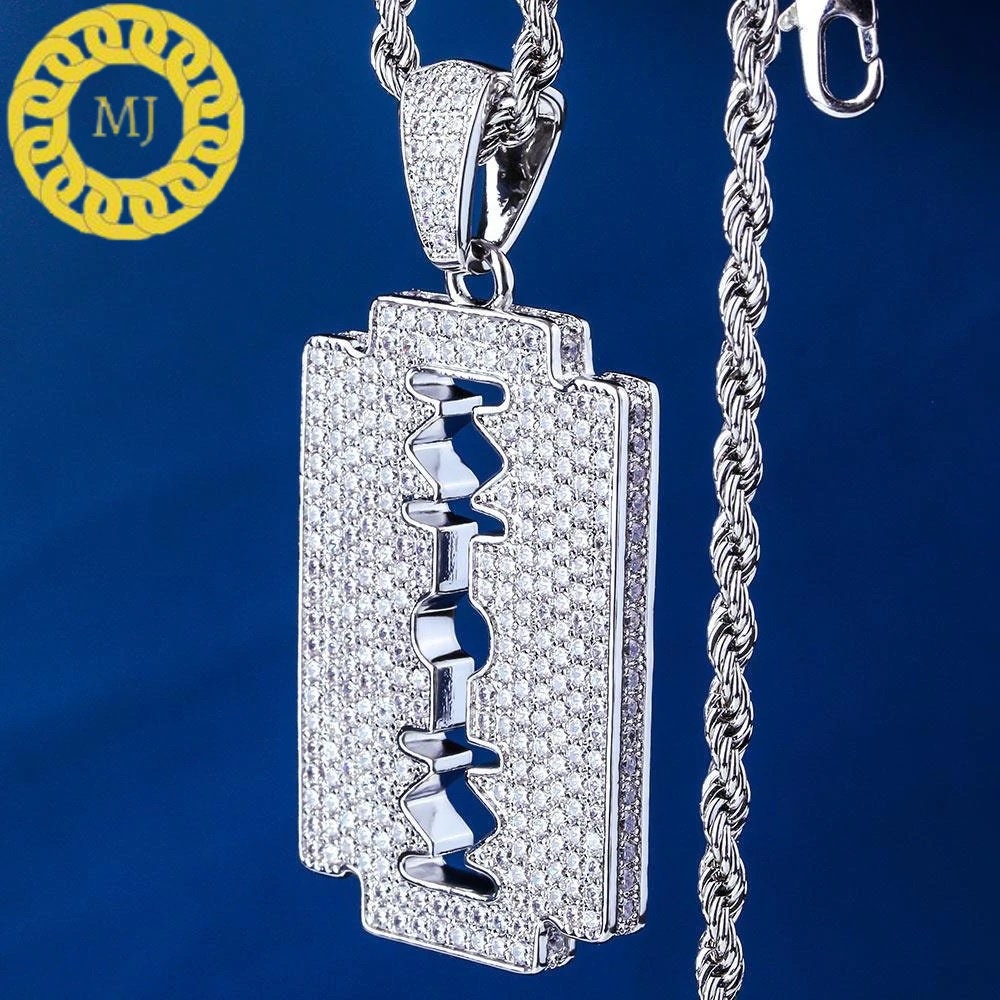 Icedout Razor Blade Necklace - Moissanite Razor Blade Pendants-Custom Men Necklace - Men's necklaces - Men's Jewelry - Icy Razor Blade Charm