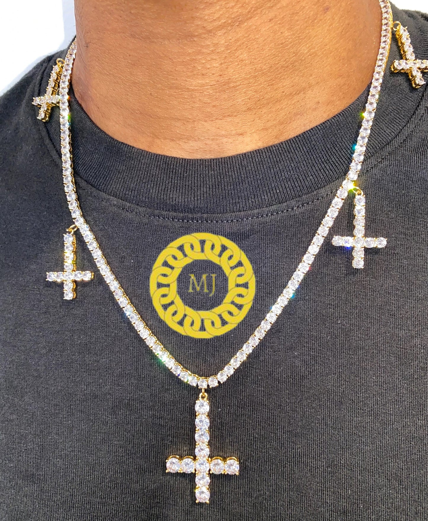 Men's Tennis Link Chain Necklace,Cross Necklace,925 Silver iced out Cross Necklace,Moissanite Diamond Cross Choker,ICY Necklace,Tennis Chain