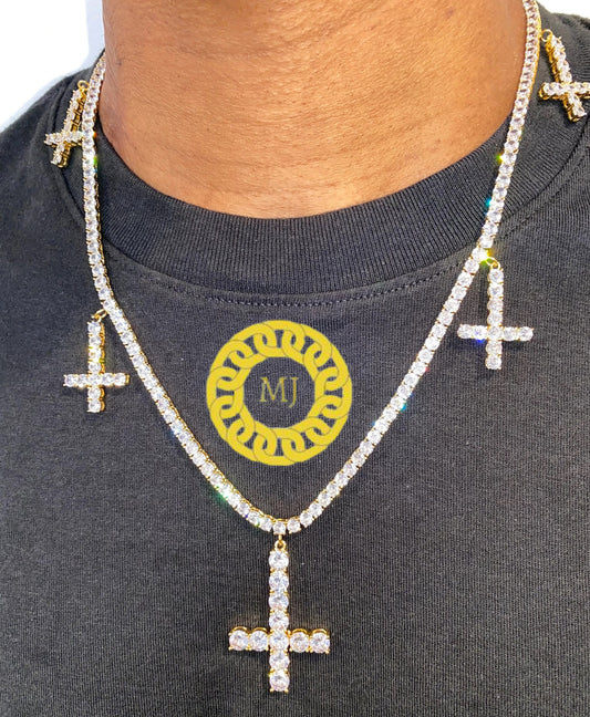 Men's Tennis Link Chain Necklace,Cross Necklace,925 Silver iced out Cross Necklace,Moissanite Diamond Cross Choker,ICY Necklace,Tennis Chain