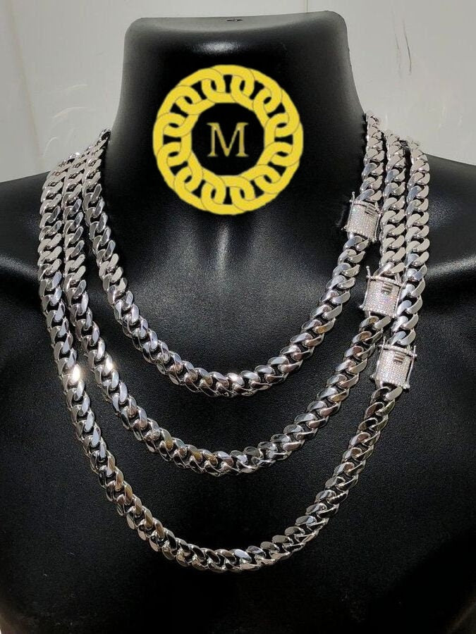 12mm Moissanite Miami Cuban Link Chain | Solid 925 Sterling Silver Moissanite Clasp | GRA certified VVS1 D Colour