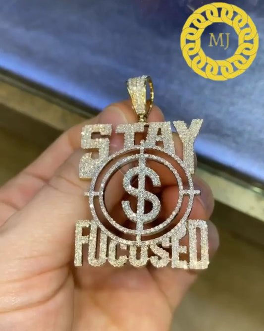 Round Moissanite Iced Out Pendant/Stay focused Moissanite Pendants / Personalized Pendant With Your Own Words/Iced out Men's Pendant