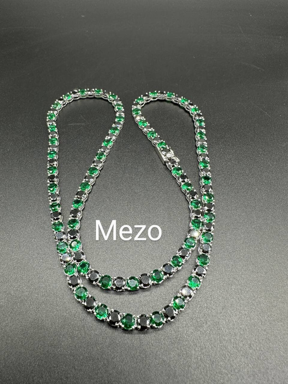 Emerald and black diamond Tennis Necklace,SOLID 14 k Gold Iced Out Tennis Chain Single Row 16"-30",Black and green unique Necklace