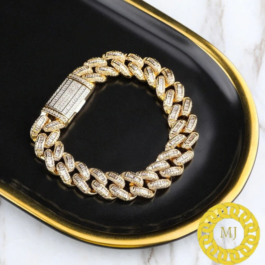 Men's Unique Custom Made Iced Out Baguette Solid 925 Sterling Silver Bracelet , 14 mm Miami square Moissanite diamond Bracelet,icedout