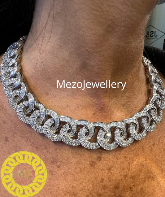 Heavy Solid 925 Sterling Silver Men's Women's VVS1 Moissanite Diamonds Studded Cuban Chain,Icedout Rapper chains,22mm wide,Quality Box Clasp