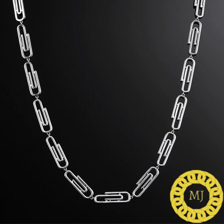 Heavy Solid 925 Sterling Silver Men's VVS1 Moissanite Diamonds Studded Paper clip Chain,Icedout Rapper chains,8mm wide,Icy Hiphop chain