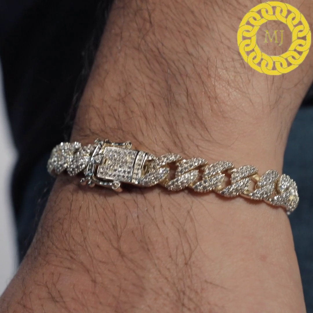 8.5mm Cuban Link Chain Iced Out Bracelet,Hip Hop Bling, Unisex Bracelet, Gift For Him/Her, Natural Moissanite Cuban Bracelet,Sterling Silver