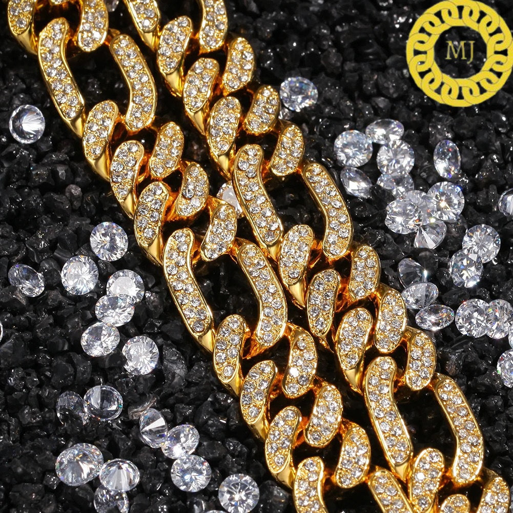 13MM VVS1 Moissanite Diamond Miami Cuban Figaro Chain With 14k White Gold Finished In Sterling Silver 925,16"-28'' ,Pass The Diamond Tester