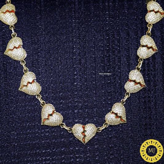 Iced Out Broken Heart Cuban Link Necklace  Solid 925 Sterling Silver VVS1 Moissanite Diamonds Studded Cuban Chain,Rapper chains,12mm wide