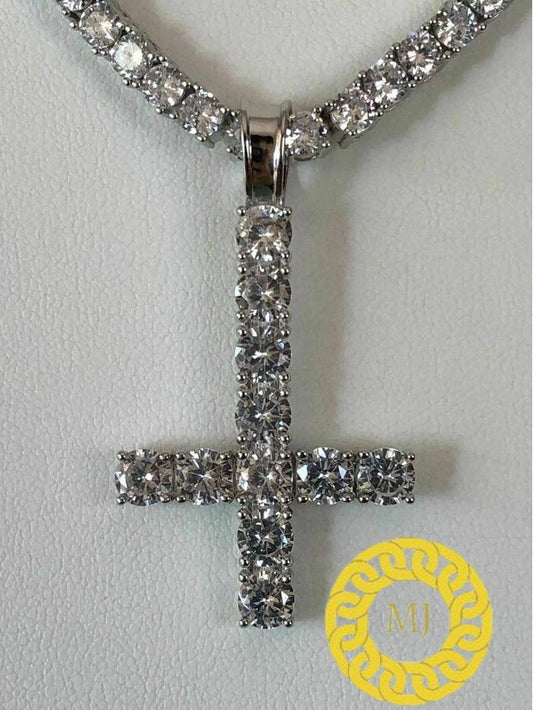 5 MM VVS Moissanite Diamond Cross Pendant, upside down cross Silver Pendant For Men & Women, Charm Pendant,Wedding Pendant, Anniversary gift