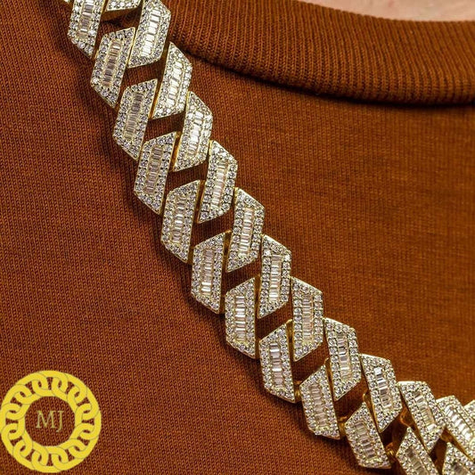 Heavy Solid 925 Sterling Silver Men's VVS1 Moissanite Baguette Studded Cuban Chain,Icedout Rapper chains,18mm wide, Quality Box Clasp