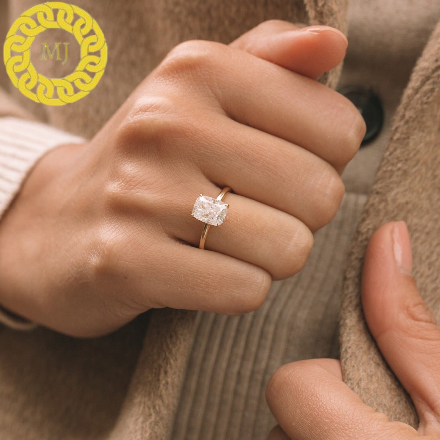Cushion Cut Moissanite diamond Engagement Ring, Cushion Cut Ring, Sterling Silver & Gold Bridal Ring, Diamond Promise Ring, Anniversary Ring
