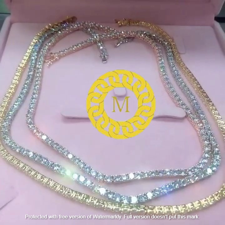 5mm VVS Moissanite Diamond Tennis Chain 40-75tcw 925 Sterling Silver D Color Colourless VVS Clarity GRA Certificate Pass Diamond Tester