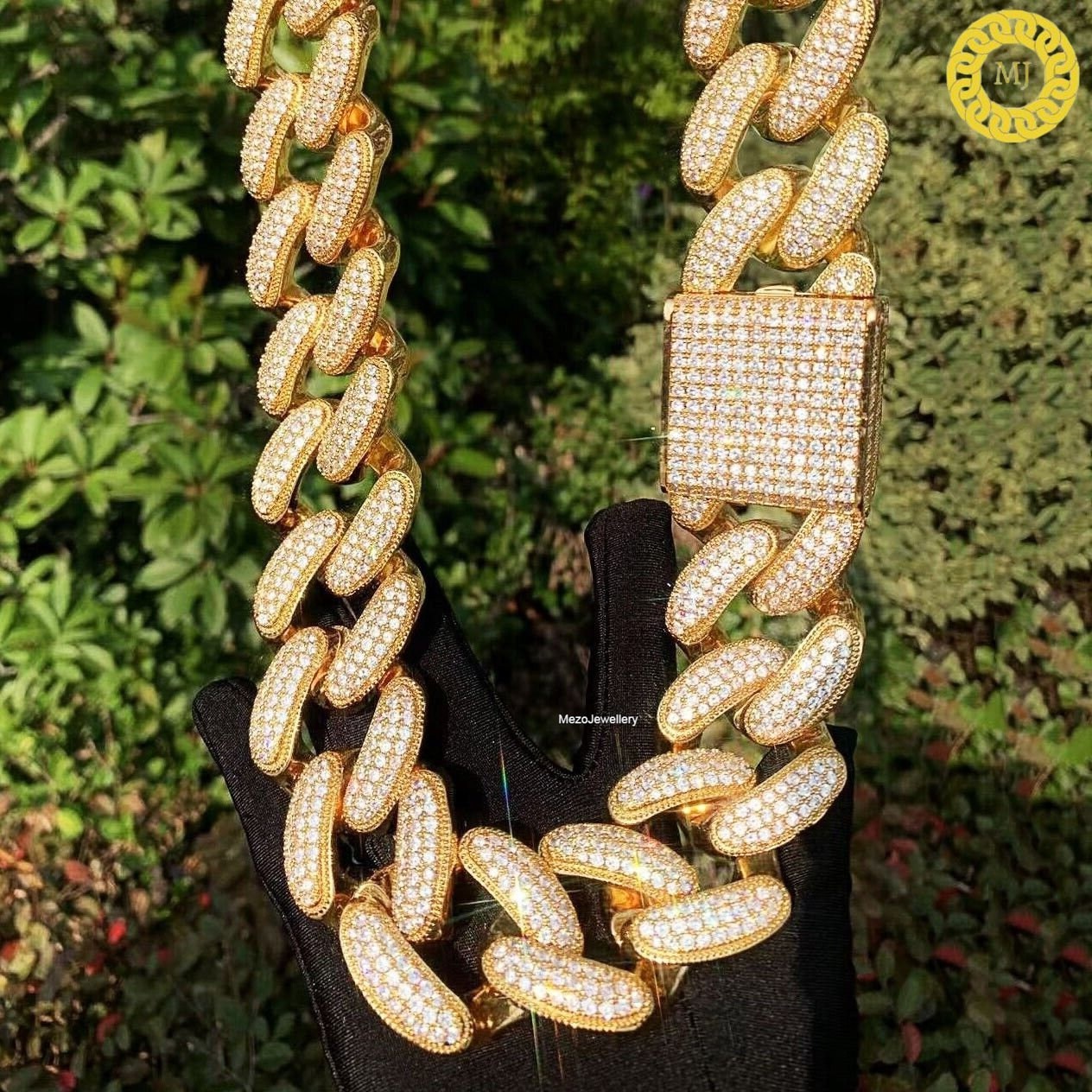 Heavy Solid 925 Sterling Silver Men's VVS1 Moissanite Diamonds Studded Cuban Chain,Icedout Rapper chains,40mm wide, Icy Quality Box Clasp