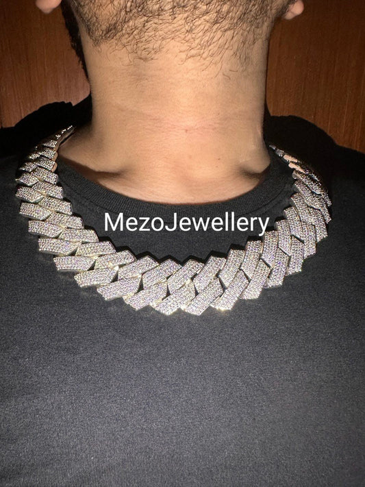 Heavy Solid 925 Sterling Silver Men's VVS1 Moissanite Diamonds Studded Cuban Chain,Icedout Rapper chains,35mm wide, Quality Box Clasp