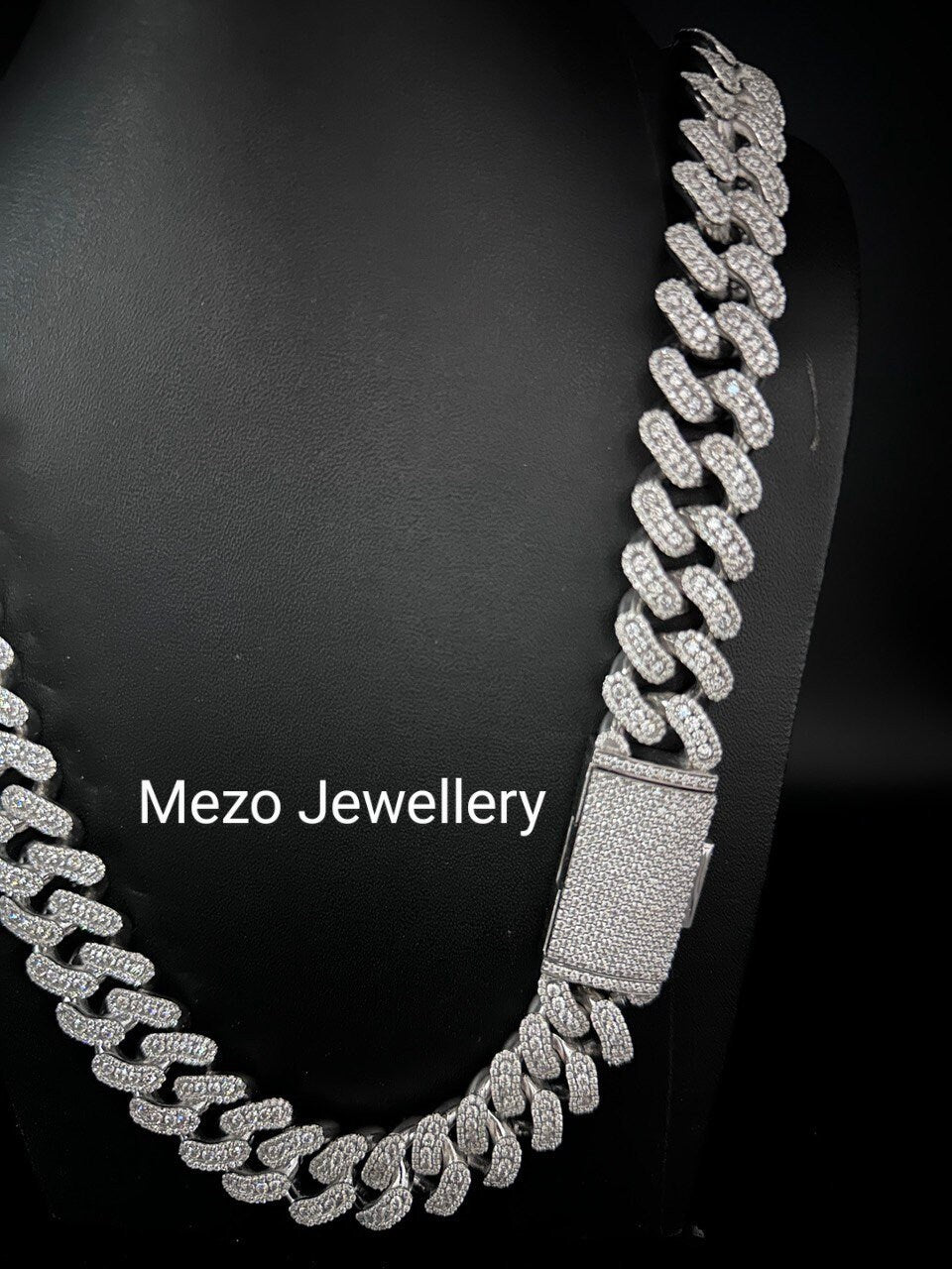Heavy Solid 925 Sterling Silver Men's VVS1 Moissanite Diamonds Studded Cuban Chain,Icedout Rapper chains,18mm wide, Quality Box Clasp