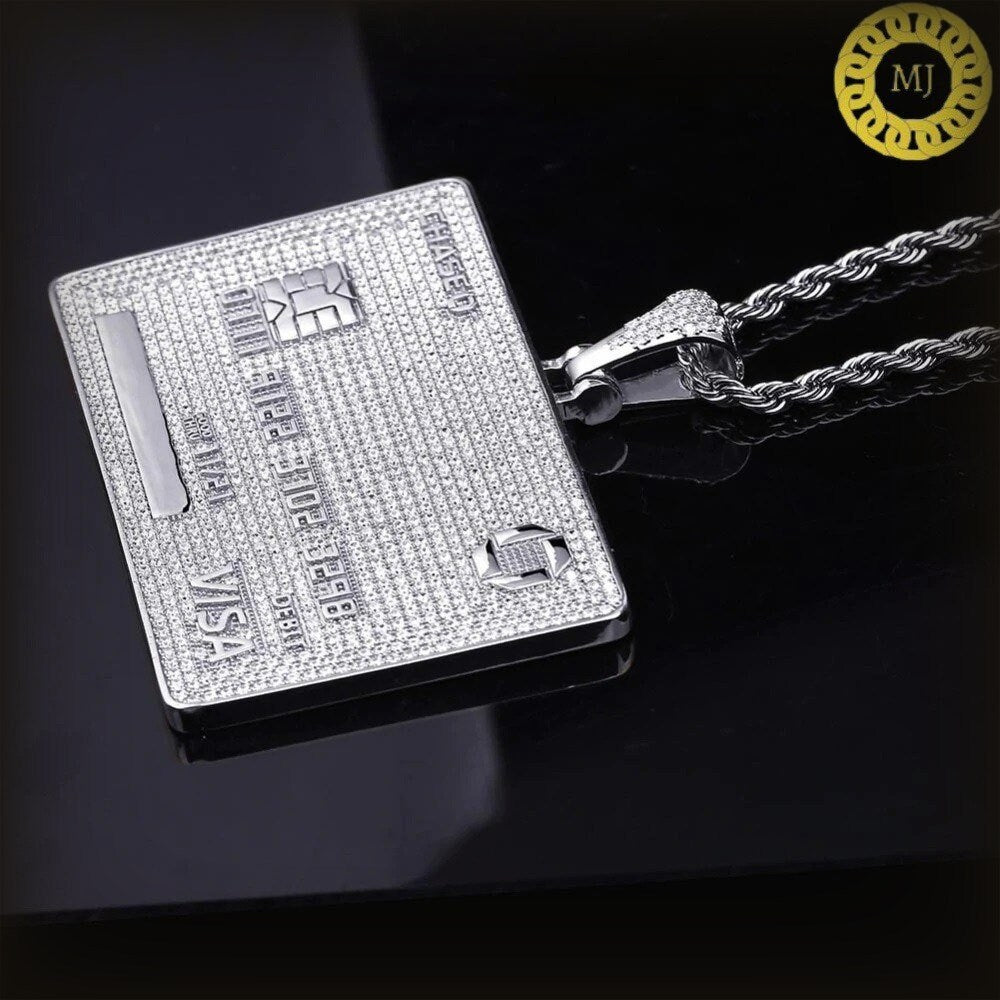 HIP HOP PENDANT,Moissanite Pave Diamond Hip hop Credit Card Pendant, Sterling Silver Hip Hop Pendant , Mens Hip Hop Pendant , Git For Him