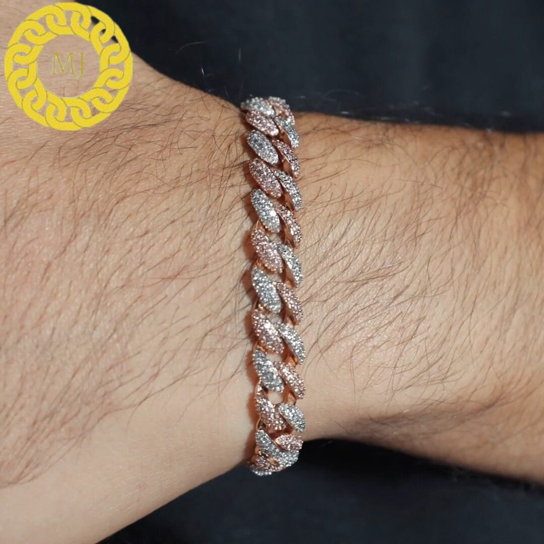 8.5mm Fully Iced Out Two Tone VVS Moissanite Diamond Miami Cuban Bracelet Custom Hip Hop Rapper 10mm Cuban Link Bracelet For Men & Women