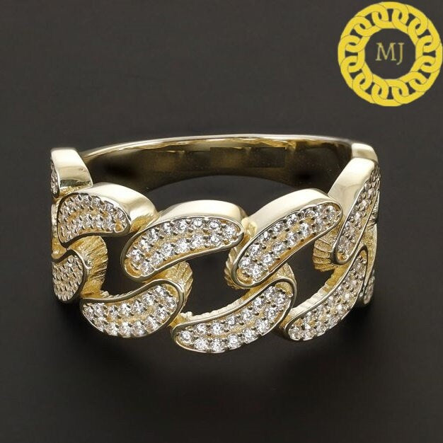 12 mm Moissanite Diamond Cuban link Ring, 925 Solid Silver Pave Cuban Ring Best Selling,Men's, Women's, Unisex Ring,iced Hiphop Cuban band
