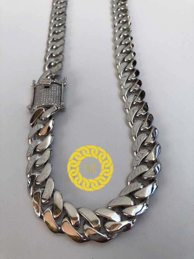 12mm Moissanite Miami Cuban Link Chain | Solid 925 Sterling Silver Moissanite Clasp | GRA certified VVS1 D Colour
