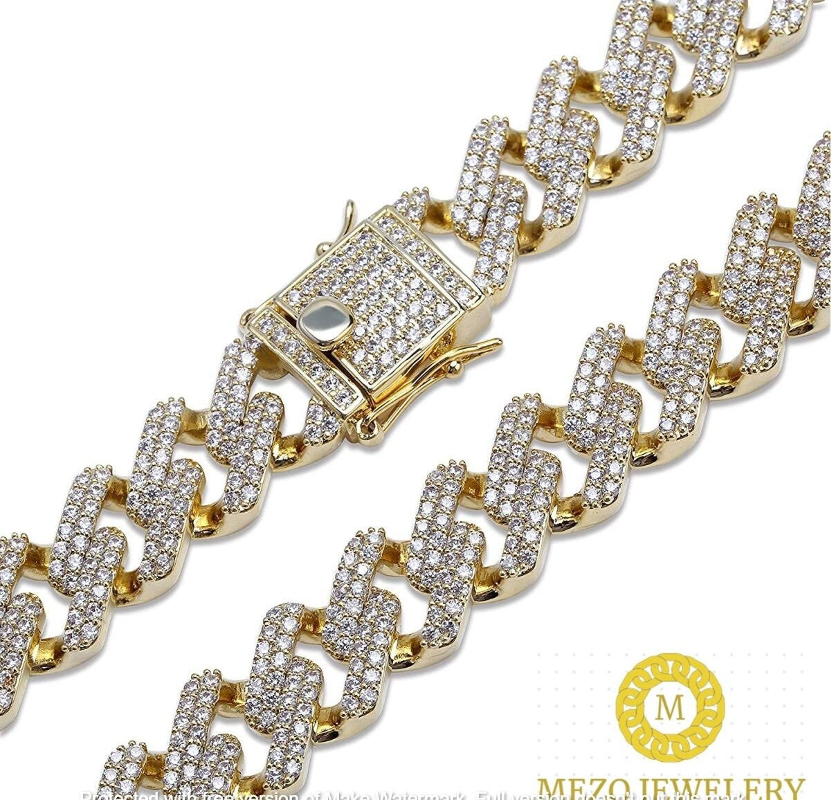 VVS1 Moissanite Diamond Cuban Bracelet Real 925 Silver Large Hip Hop Men's Prong Cuban Bracelet Iced Gold 14MM ,Best Gift For Him