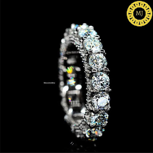 5 MM Round Cut Colourless VVS Moissanite Wedding Band, Prong Full Eternity Band, Stackable Band, Bridal Ring Set, Anniversary Gifts for Her