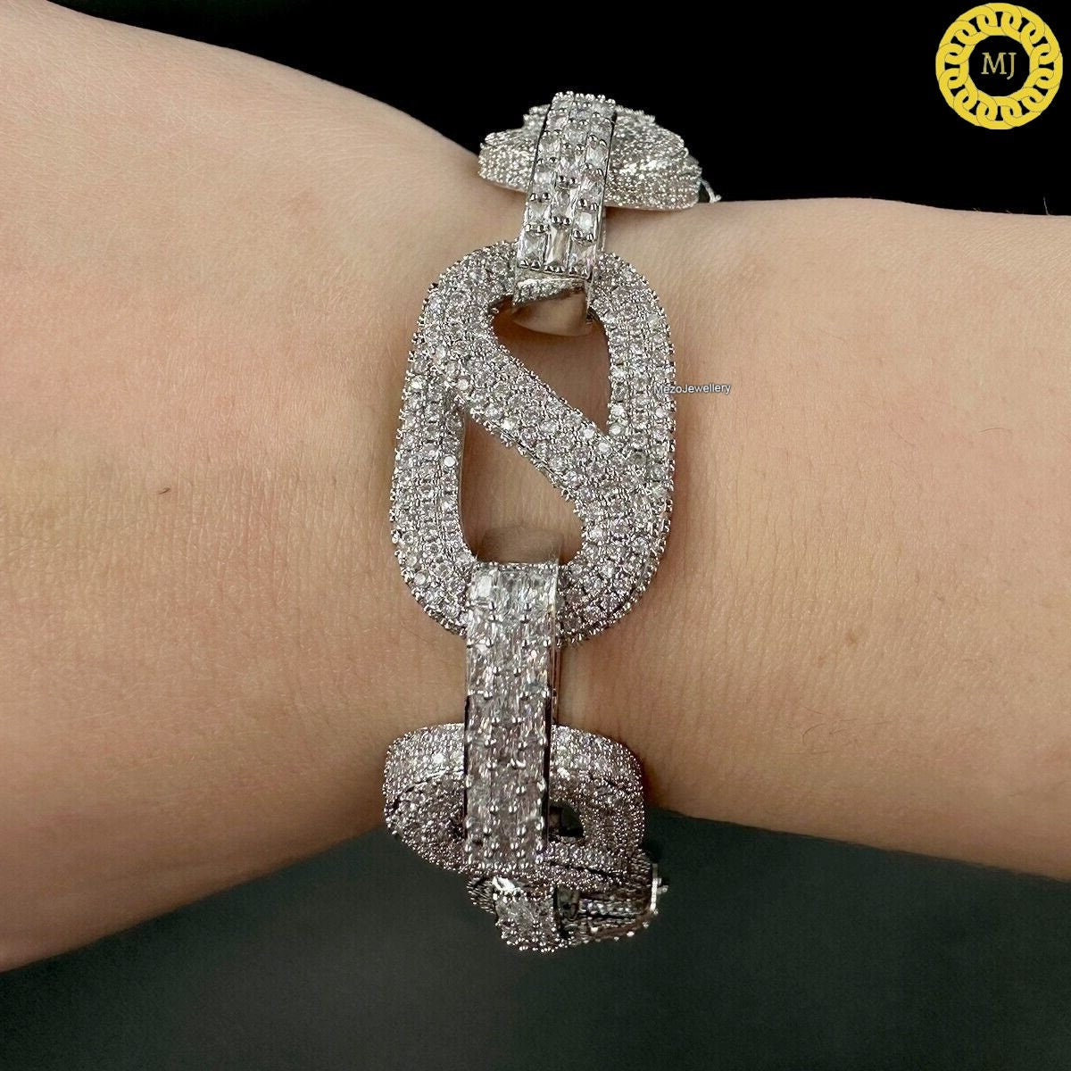 Heavy Solid 925 Sterling Silver | VVS1 Moissanite Diamonds Studded |Curb Bracelet-20mmwide 6-9 Inch" | 18k Gold plated Iced Out Bracelet