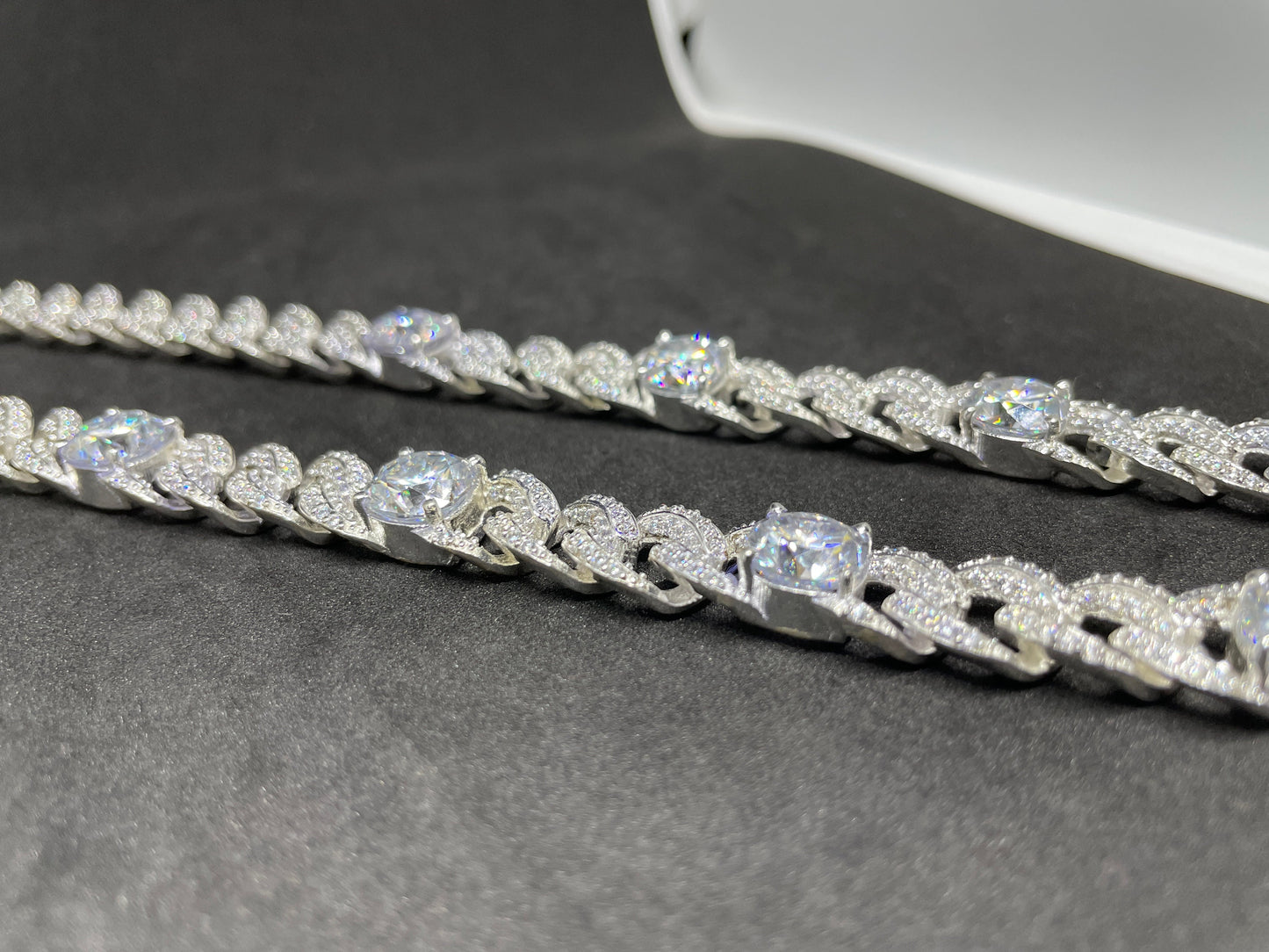 Heavy Solid 925 Sterling Silver Men's VVS1 Moissanite Diamonds Studded Cuban Chain,Icedout Rapper chains,10mm wide,Quality Clasp,Cushion
