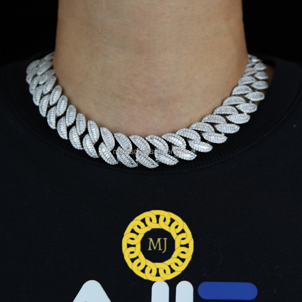 Heavy Solid 925 Sterling Silver Men's VVS1 Moissanite Baguette Studded Cuban Chain,Icedout Rapper chains,20mm wide, Quality Box Clasp