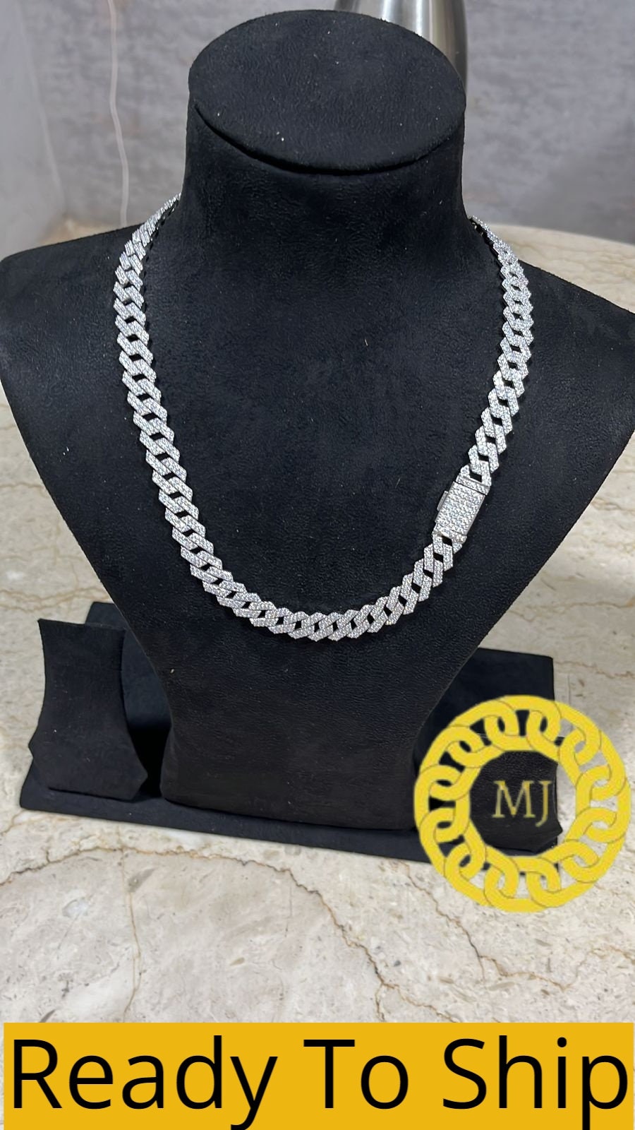 12MM VVS1 Moissanite Diamond Miami Cuban Chain With 14k White Gold Finished In Sterling Silver 925 , 20'' ,Pass The Diamond Tester