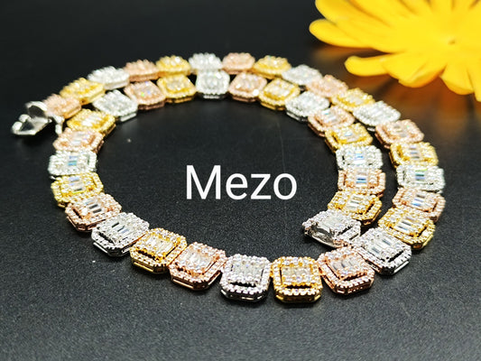 925 Silver Baguette Chain 12mm Men's Iced Diamond Necklace-Moissanite Necklace-Cool Rapper chain-three tone Necklace-Pass The Diamond Tester