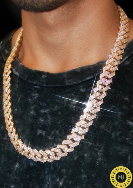 Heavy Solid 925 Sterling Silver Men's VVS1 Moissanite Diamonds Studded Cuban Chain,Icedout Rapper chains,17 mm wide, Quality Box Clasp