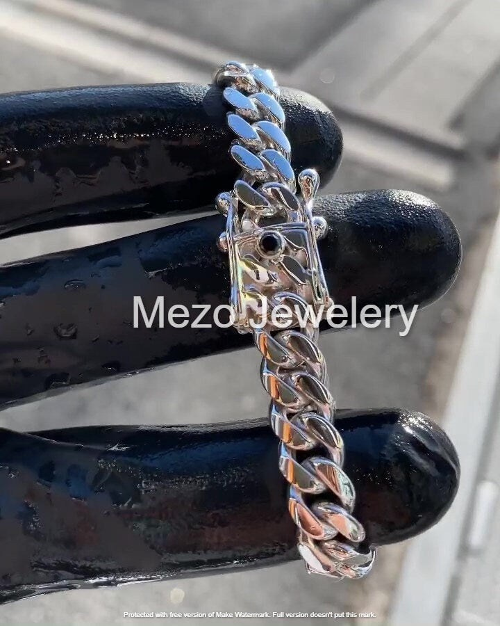 Cuban Link Bracelet with diamond on Clasp,Silver 925 Curb Link Bracelet,10mm Sterling Silver Cuban Link Bracelet,Men bracelet Women Bracelet